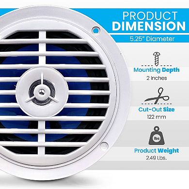 Pyle 5.25 Inch Dual Marine Speakers - 2 Way
