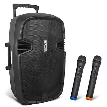 Pyle 15" Bluetooth PA Speaker Portable Sound System Microphones Battery, Audio Recording, FM Radio