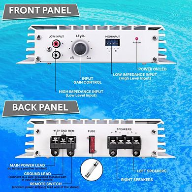 Pyle 2-Channel Waterproof Marine Amplifier - 240W Max - Gold RCA Inputs with Protection - Black
