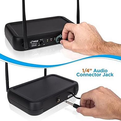 Pyle VHF Wireless Microphone System, 2 Handheld Mics, Receiver, PA/Karaoke, Black