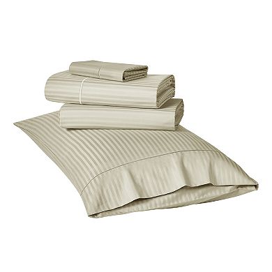 Bibb Home 500 Thread Count Damask Stripe Sheet Set with Optifit