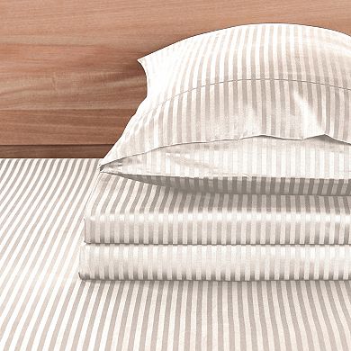 Bibb Home 500 Thread Count Damask Stripe Sheet Set with Optifit