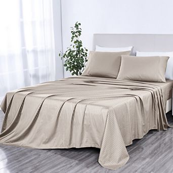 Bibb Home 500 Thread Count Damask Stripe Sheet Set with Optifit