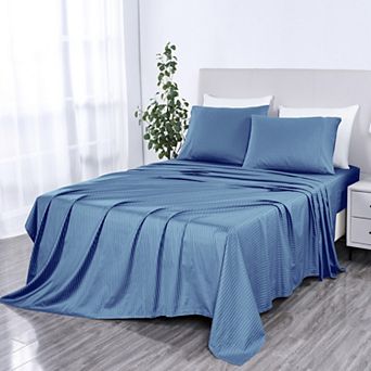 Bibb Home 500 Thread Count Damask Stripe Sheet Set with Optifit