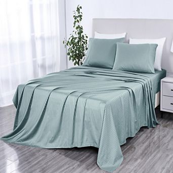 Bibb Home 500 Thread Count Damask Stripe Sheet Set with Optifit