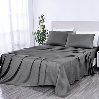 Bibb Home 500 Thread Count Damask Stripe Sheet Set with Optifit