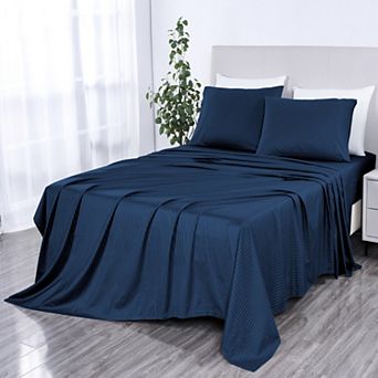 Bibb Home 500 Thread Count Damask Stripe Sheet Set with Optifit
