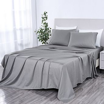 Bibb Home 500 Thread Count Damask Stripe Sheet Set with Optifit