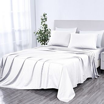 Bibb Home 500 Thread Count Damask Stripe Sheet Set with Optifit