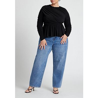 ELOQUII Women's Plus Size Shirred Peplum Top
