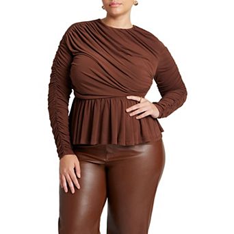 ELOQUII Women's Plus Size Shirred Peplum Top