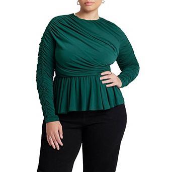 ELOQUII Women's Plus Size Shirred Peplum Top