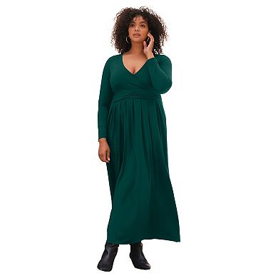Avenue Women's Plus Size Faux Wrap Flare Maxi Dress