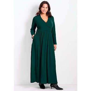 Avenue Women's Plus Size Faux Wrap Flare Maxi Dress