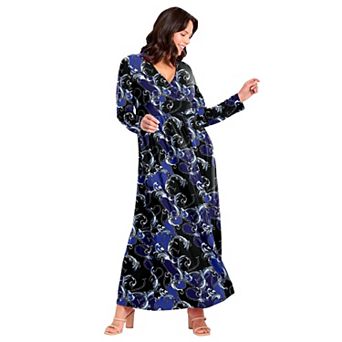 Avenue Women's Plus Size Faux Wrap Flare Maxi Dress
