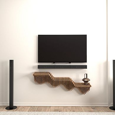 Modern Geometric Floating Shelf Wood with 3D Wavy Design, Wall-Mounted for Living & Gaming Rooms