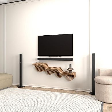 Modern Geometric Floating Shelf Wood with 3D Wavy Design, Wall-Mounted for Living & Gaming Rooms