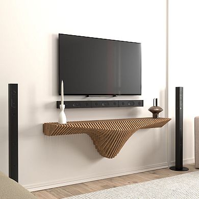 Floating Shelf TV Unit Modern Geometric Wooden Wall Piece Decor 3D Wavy For Living and Gaming Room