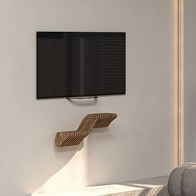 3D Modern Geometric Wavy Living and Gaming Room Floating Shelf, Wooden Wall Piece Décor