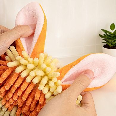 1 Pc Fluffy Chenille Ball Hand Towels with Hanging Loops Rabbit Shape Quick Drying Soft Towel 7"x7"