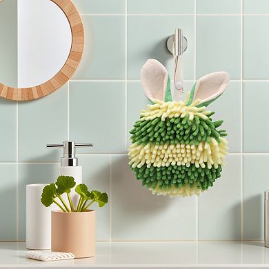 1 Pc Fluffy Chenille Ball Hand Towels with Hanging Loops Rabbit Shape Quick Drying Soft Towel 7"x7"