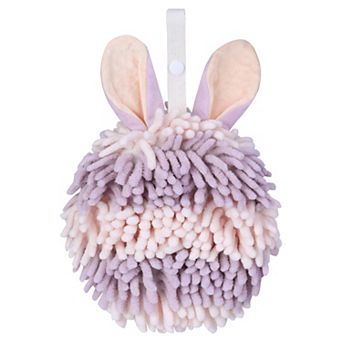 1 pc Fluffy Chenille Ball Hand Towels with Hanging Loops Rabbit Shape Quick Drying Soft Towel 7"x7"