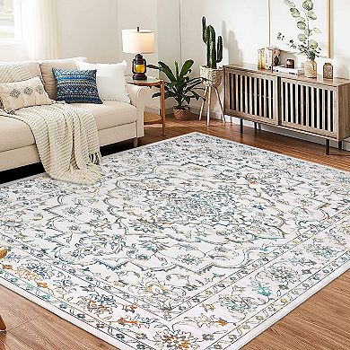 Machine Washable Ultra-Thin Floral Area Rug
