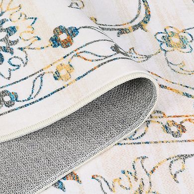 Machine Washable Ultra-Thin Floral Area Rug