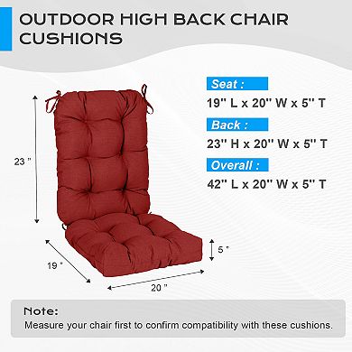 Aoodor Outdoor 42"x 20" x5" Tufted Back Cushions with Ties, Water and Fade Resistant, Set of 2