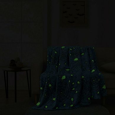 Kate Aurora Halloween Spooky Glow In The Dark Spider Webs Ultra Soft and Plush Throw Blanket
