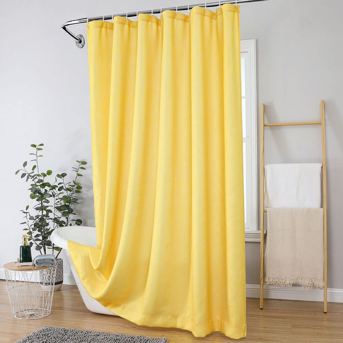 Kate Aurora Serena Elegant Jacquard Woven Fabric Shower Curtain - Yellow