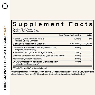 Codeage Hair Growth+Smooth Skin Max Vitamins, Biotin Vitamin C, 30 ct