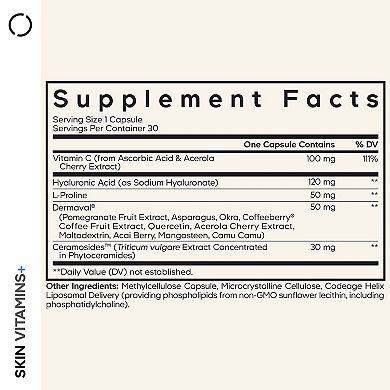 Codeage Skin Vitamins+, Ceramosides, Dermaval, Coffeeberry, Vitamin C, 30 ct