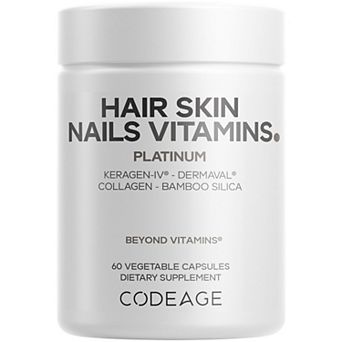 Codeage Hair Skin Nails Vitamins Platinum, Keratin, Biotin, Collagen, 60 ct