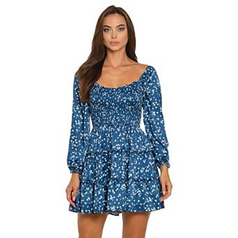 Juniors' B. Smart Long Sleeve Tiered Ruffle Skirt Smocked Dress