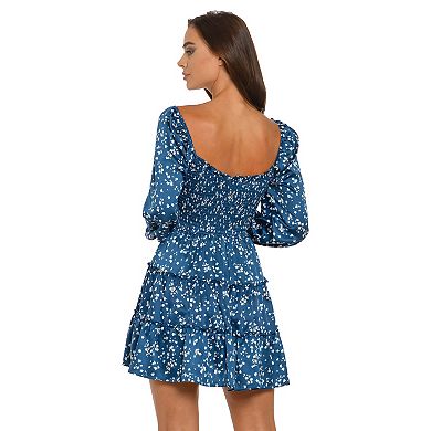 Juniors' B. Smart Long Sleeve Tiered Ruffle Skirt Smocked Dress