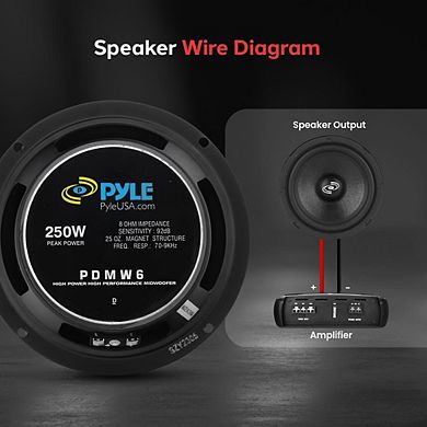 Pyle 6.5'' High Performance Mid-Bass Woofer - 250W Peak - 8 Ohm - PDMW6