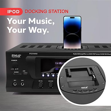 Pyle Home Theater Stereo Receiver System, 300W, iPod Docking Station, USB/SD, Subwoofer Control