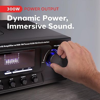 Pyle Home Theater Stereo Receiver System, 300W, iPod Docking Station, USB/SD, Subwoofer Control