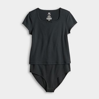 Juniors' SO® Adaptive Short Sleeve Square Neck Body Suit Tee