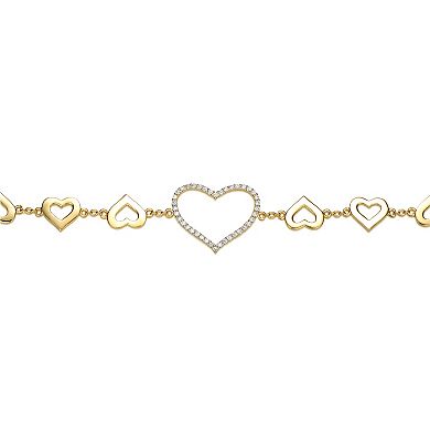 14k Gold-Plated Cubic Zirconia Heart Halo Charm Bracelet