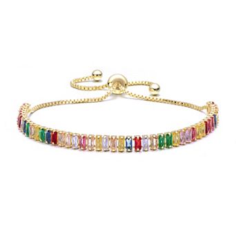 14k Gold-Plated Adjustable Cubic Zirconia Bolo Bracelet