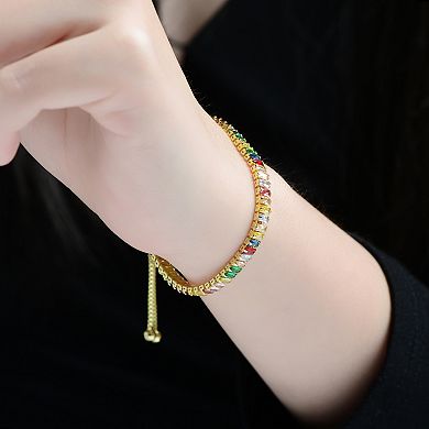 14k Gold-Plated Adjustable Cubic Zirconia Bolo Bracelet