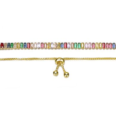14k Gold-Plated Adjustable Cubic Zirconia Bolo Bracelet