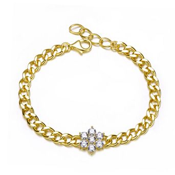 14k Gold-Plated Clear Cubic Zirconia Flower Bracelet