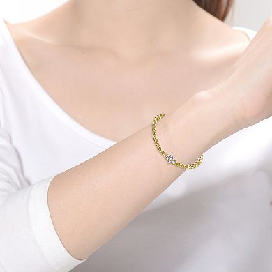 14k Gold-Plated Clear Cubic Zirconia Flower Bracelet