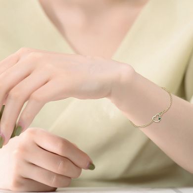 14k Gold-Plated Gemstone Heart Charm Bracelet