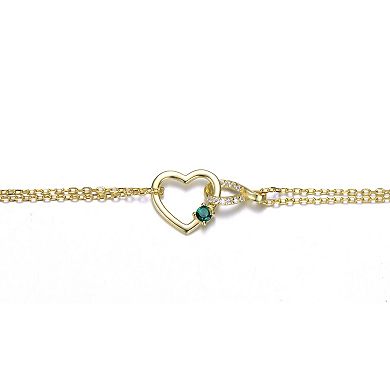 14k Gold-Plated Gemstone Heart Charm Bracelet
