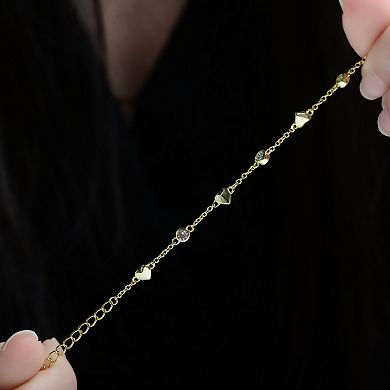 14k Gold-Plated Cubic Zirconia Heart Charm Bracelet