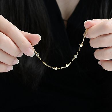 14k Gold-Plated Cubic Zirconia Heart Charm Bracelet